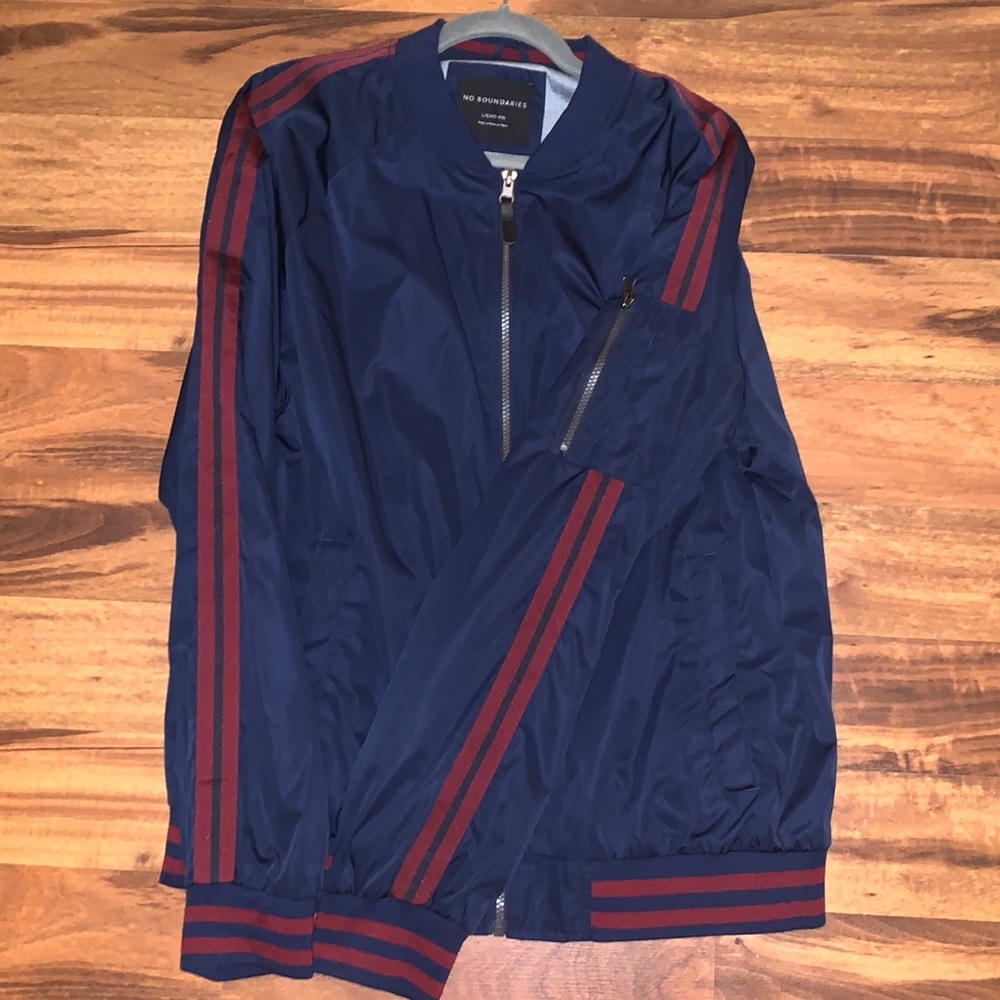 No Boundaries Solid/Striped Bomber Jacket
